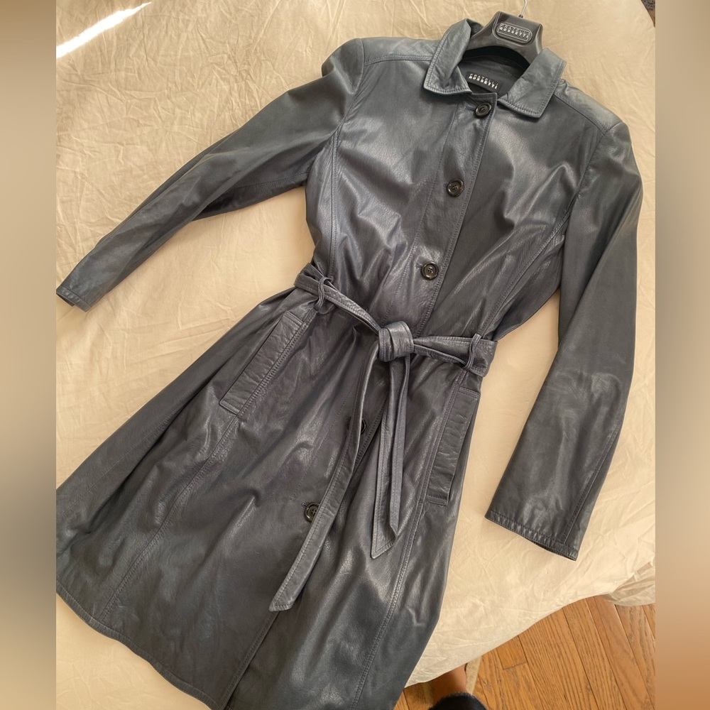 Long leather trench - Steel Blue